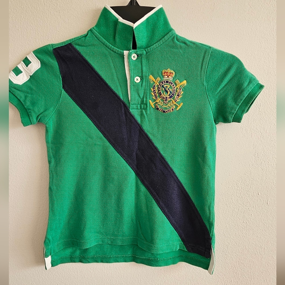 Polo by Ralph Lauren Green Kids Polo with Crest and Stripe Size 5 100% Cotton
